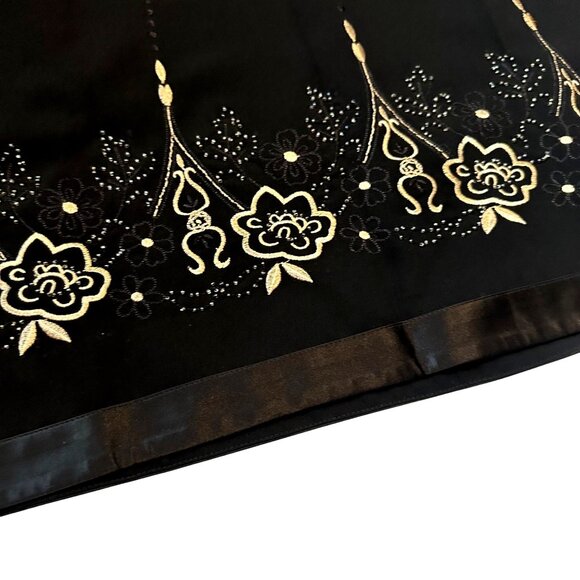 Dark Academia Black Gold Embroidery Skirt Size 4 A-line Side Zip Whimsy Preppy - Picture 4 of 9